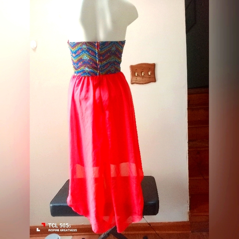Colorful Strapless High-Low Dress - Picture 4 of 8